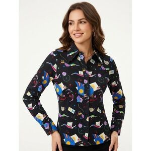 Netties World Vintage 70s Abstract Geometric Print Button Down Shirt Black Large